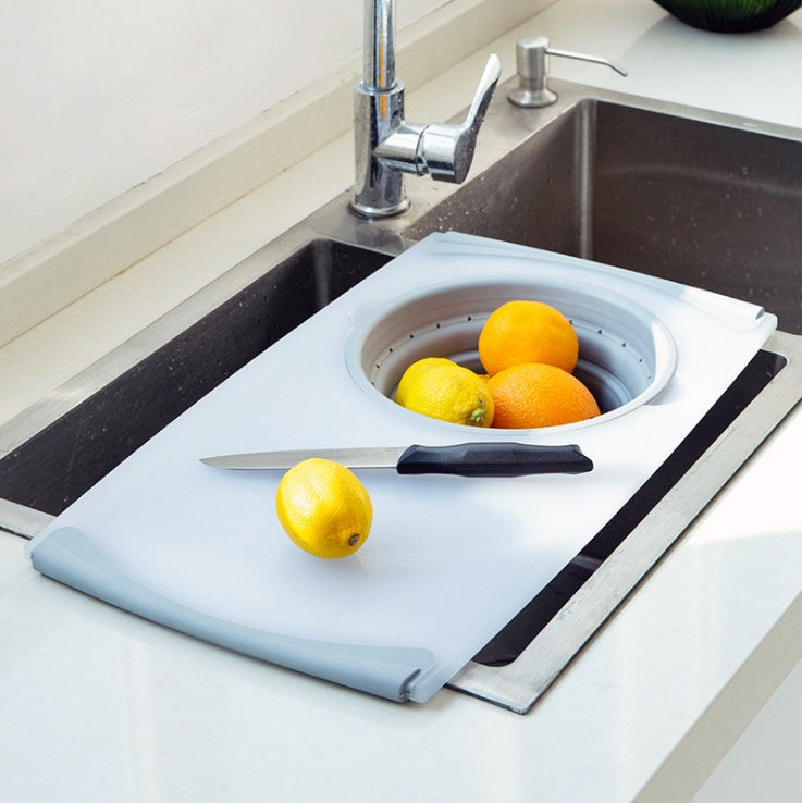 Planche à Découper Multifonctionnelle 3 en 1 Innovante avec Panier d'Egouttage Pliable