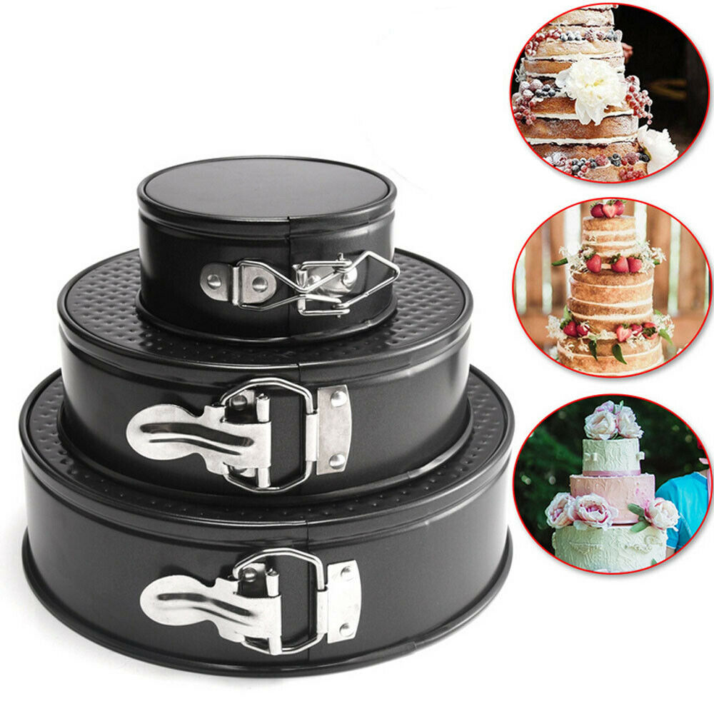 Ensemble de 3 Moules à Gâteaux Ronds Antiadhésifs à Etages et Charnières