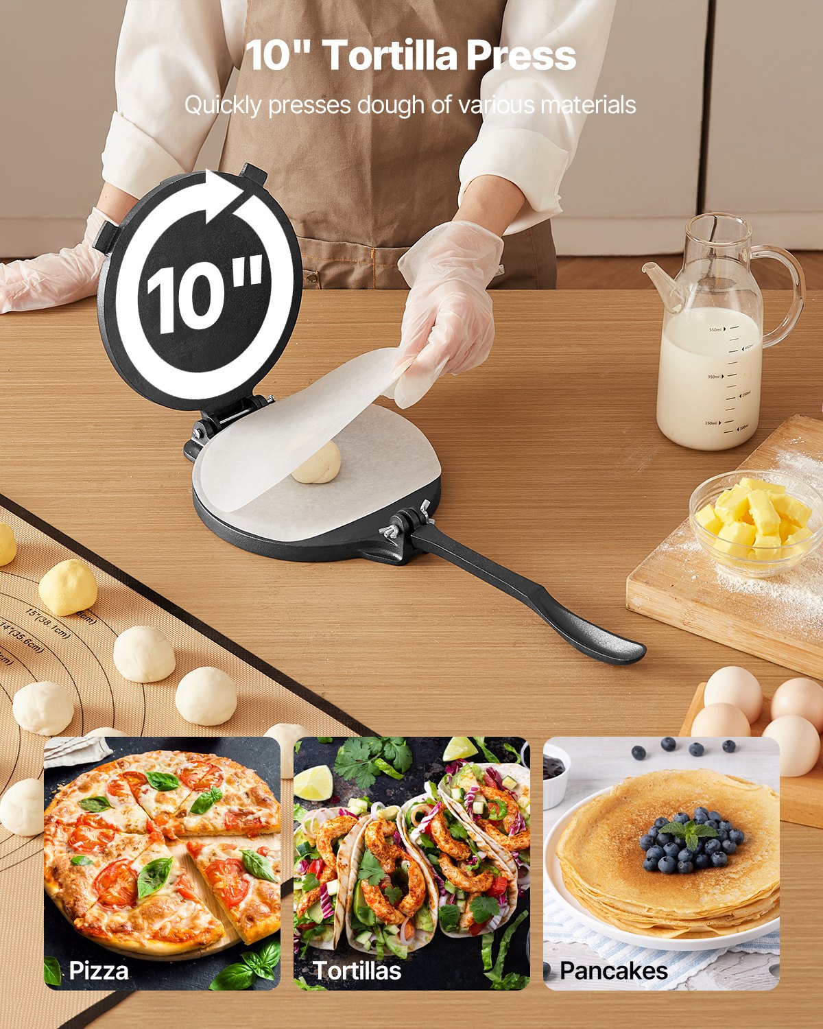 Presse à tortillas, à chapati, à pâte à roti, en fonte robuste de 25 cm