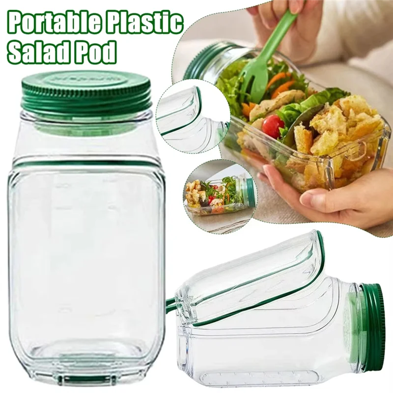 Saladier Portable Tout-En-Un en Plastique avec Récipient à Flocons d'Avoine Etanche, Réutilisable
