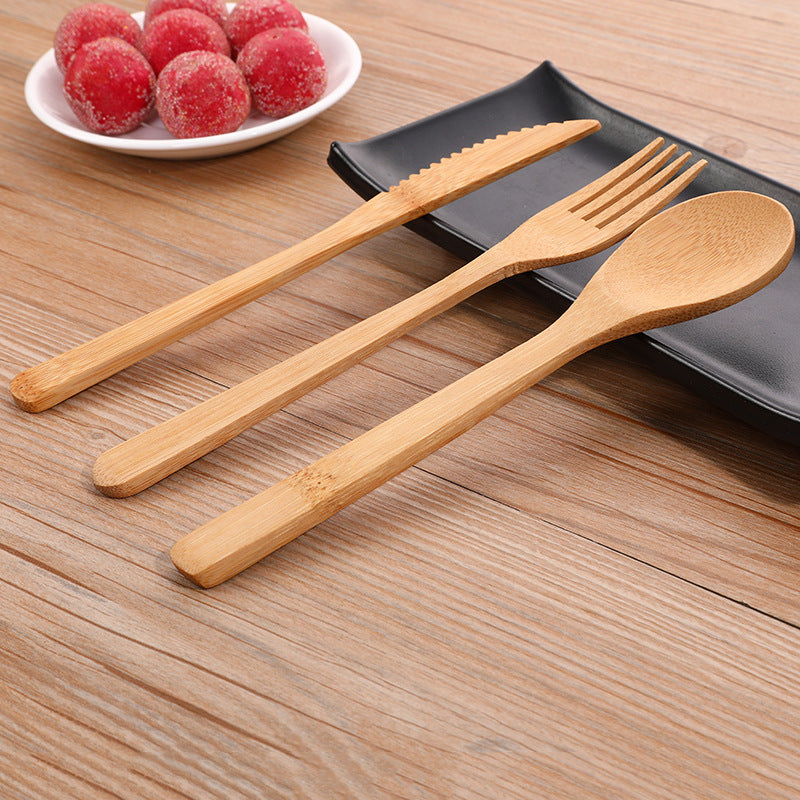 Ensemble de Couteau, Fourchette et Cuillère en Bambou, Ecologique et Biodégradable