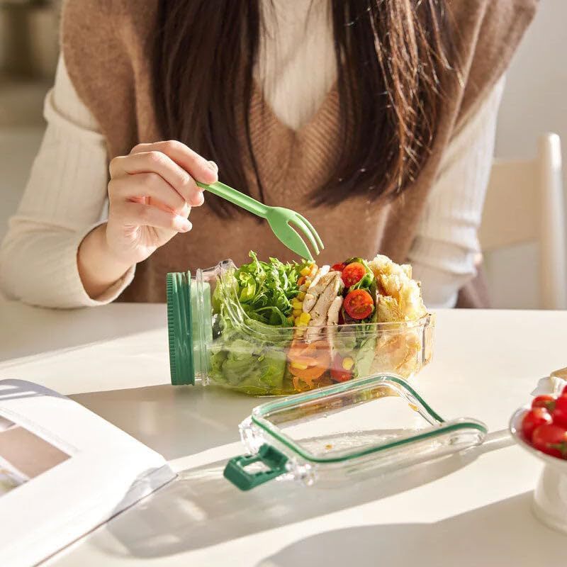 Saladier Portable Tout-En-Un en Plastique avec Récipient à Flocons d'Avoine Etanche, Réutilisable