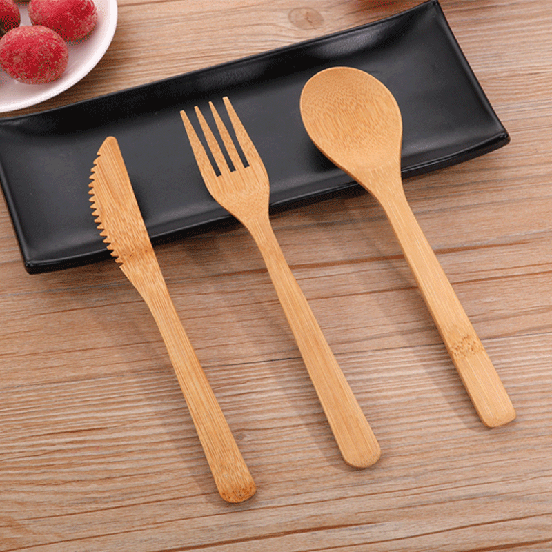 Ensemble de Couteau, Fourchette et Cuillère en Bambou, Ecologique et Biodégradable