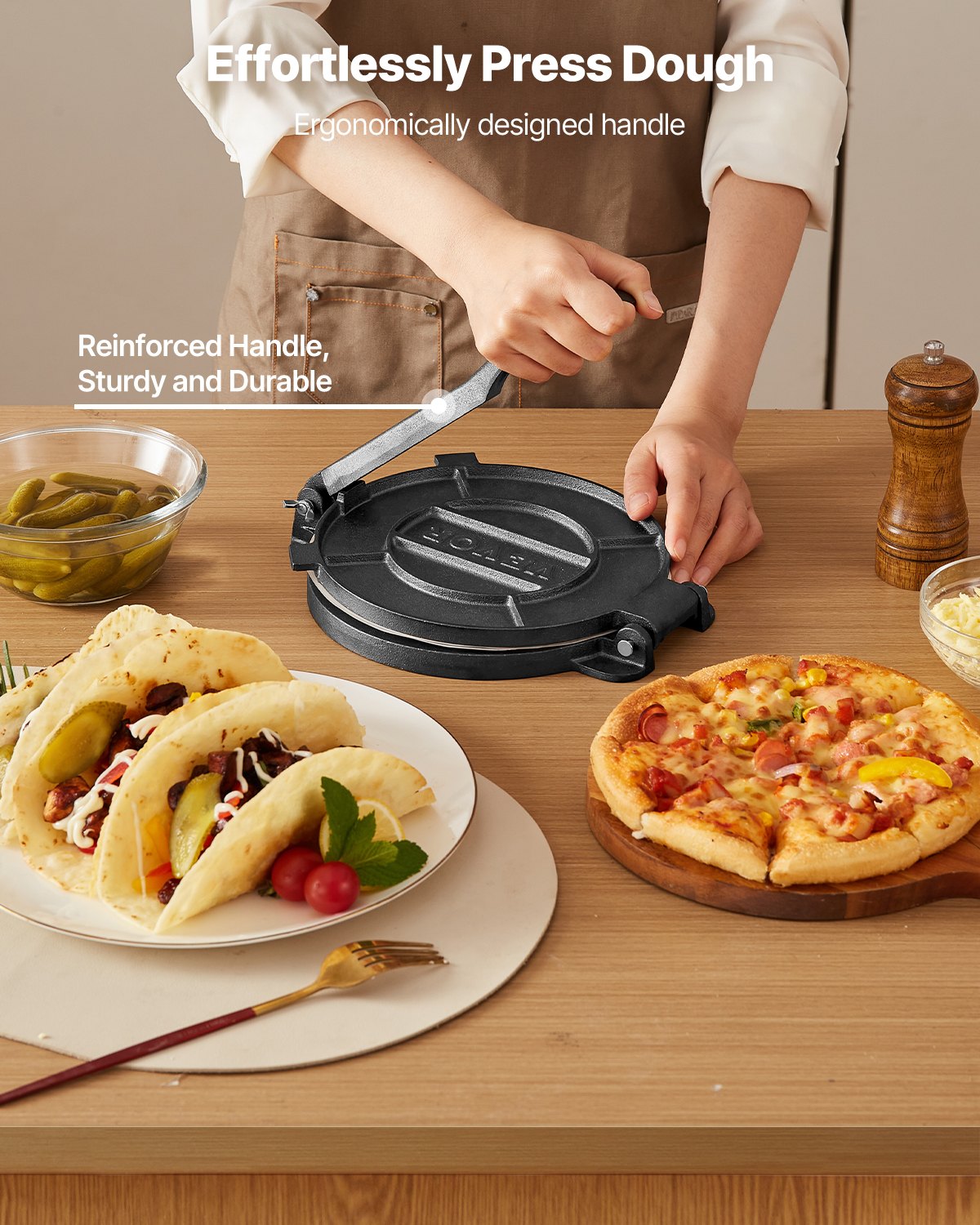 Presse à tortillas, à chapati, à pâte à roti, en fonte robuste de 25 cm