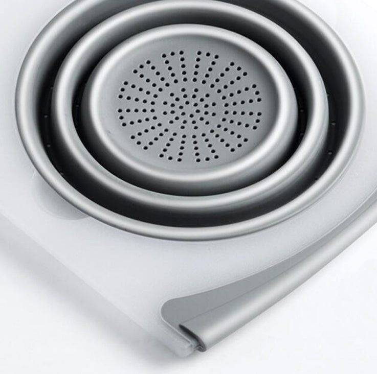 Planche à Découper Multifonctionnelle 3 en 1 Innovante avec Panier d'Egouttage Pliable