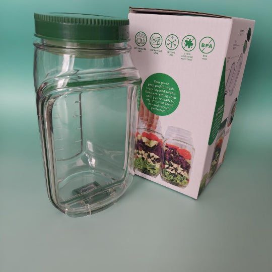 Saladier Portable Tout-En-Un en Plastique avec Récipient à Flocons d'Avoine Etanche, Réutilisable