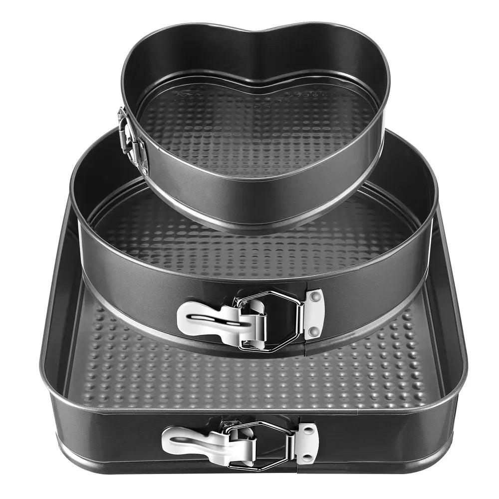 Moule à Gâteau à Charnière Antiadhésif et Etanche, 23 cm, 25 cm et 28 cm, avec Fond Amovible, Lot de 3 Pièces