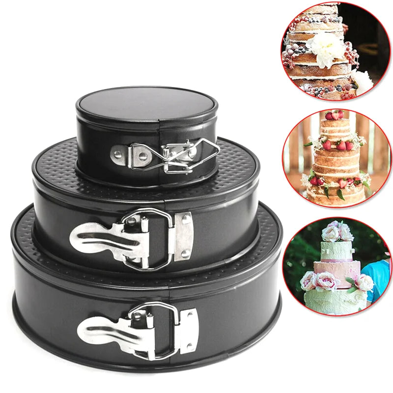 Ensemble de 3 Moules à Gâteaux Ronds Antiadhésifs à Etages et Charnières