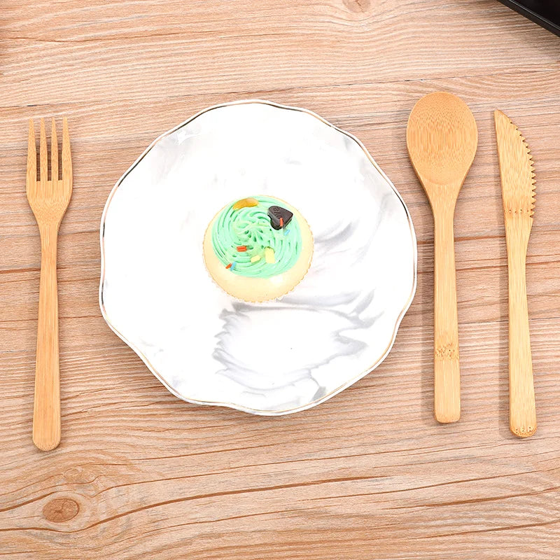 Ensemble de Couteau, Fourchette et Cuillère en Bambou, Ecologique et Biodégradable