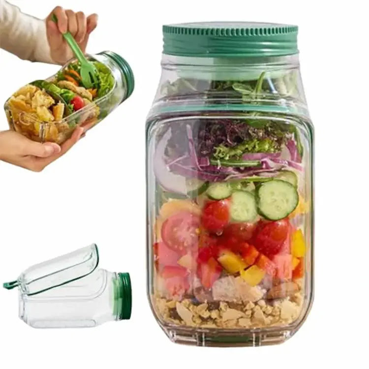 Saladier Portable Tout-En-Un en Plastique avec Récipient à Flocons d'Avoine Etanche, Réutilisable