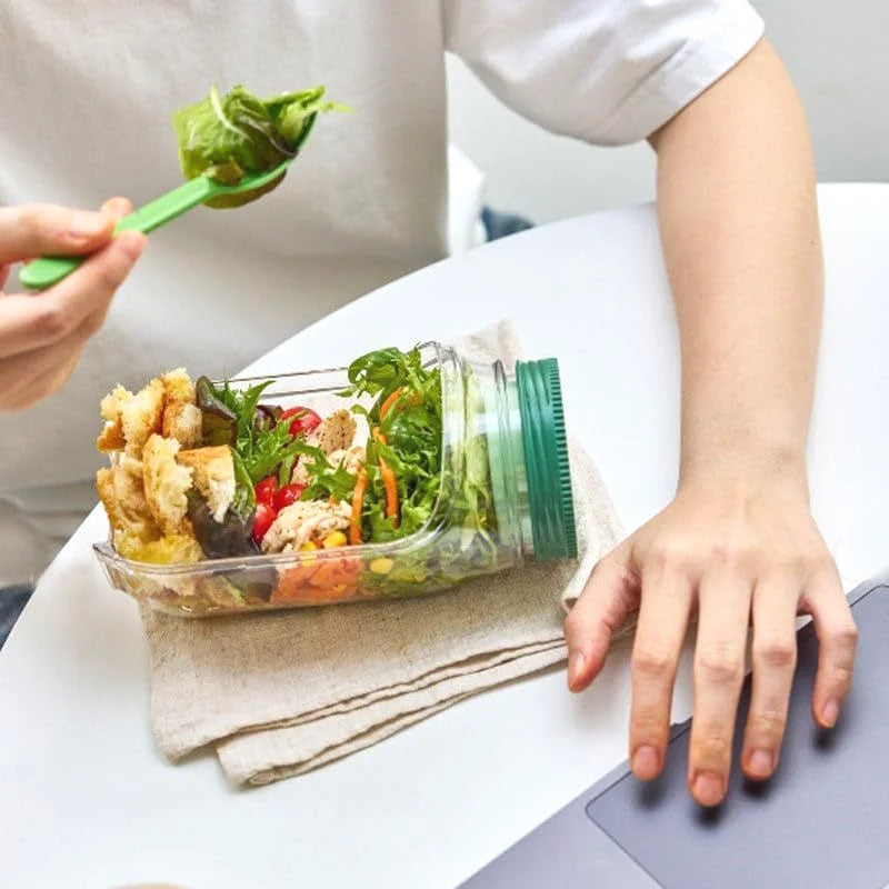 Saladier Portable Tout-En-Un en Plastique avec Récipient à Flocons d'Avoine Etanche, Réutilisable
