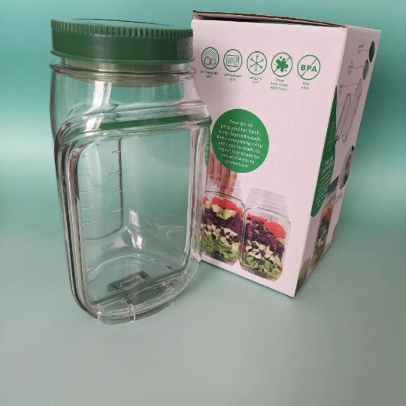 Saladier Portable Tout-En-Un en Plastique avec Récipient à Flocons d'Avoine Etanche, Réutilisable
