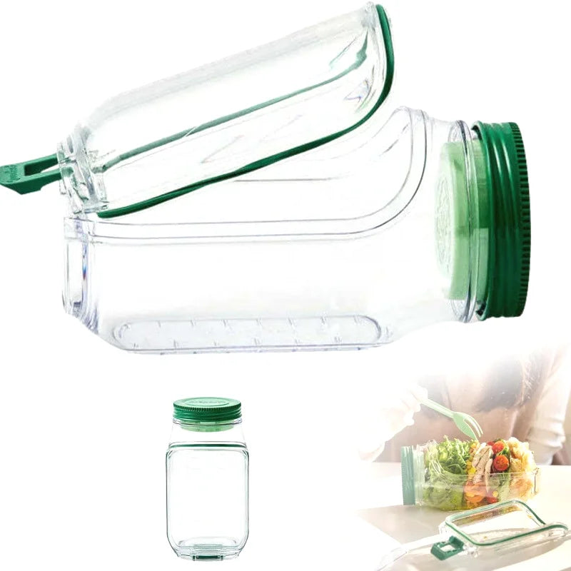 Saladier Portable Tout-En-Un en Plastique avec Récipient à Flocons d'Avoine Etanche, Réutilisable