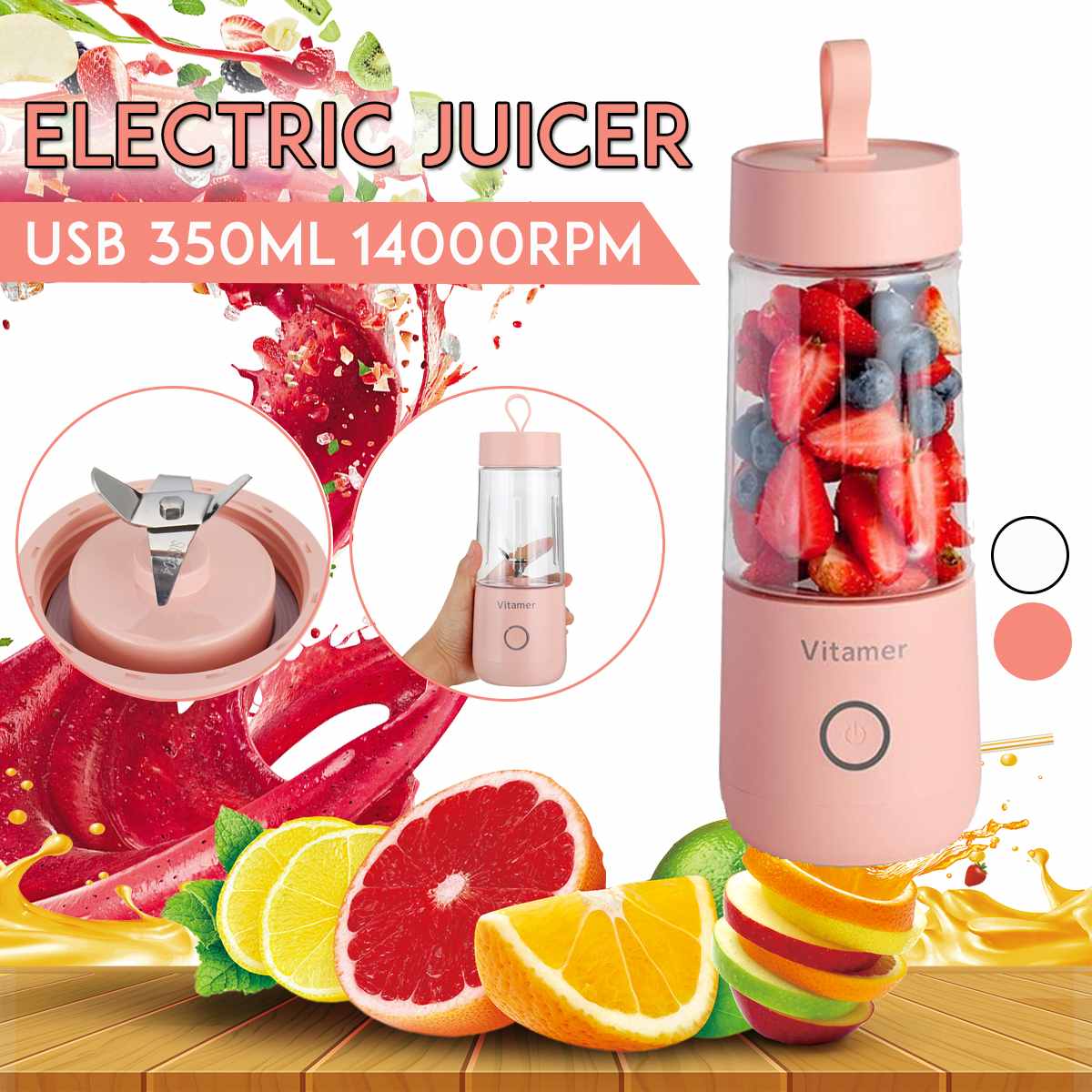 Mixeur Portable 350 ml Rechargeable par USB pour Smoothies et Granités