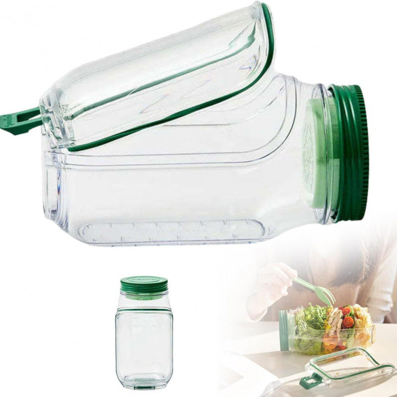 Saladier Portable Tout-En-Un en Plastique avec Récipient à Flocons d'Avoine Etanche, Réutilisable
